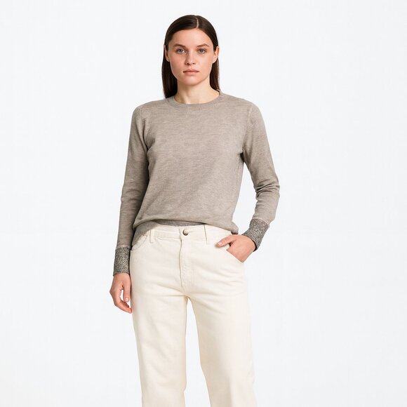 Zadig & Voltaire tan sequin sleeve trims sweater size L - Picture 1 of 6